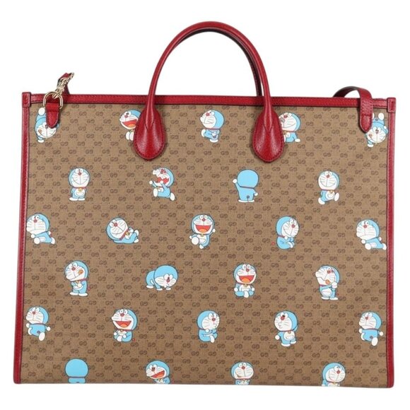 GUCCI Micro GG Supreme Doraemon Hand Bag PVC 2way Brown Gold 653952 Auth 131782A - Picture 3 of 16
